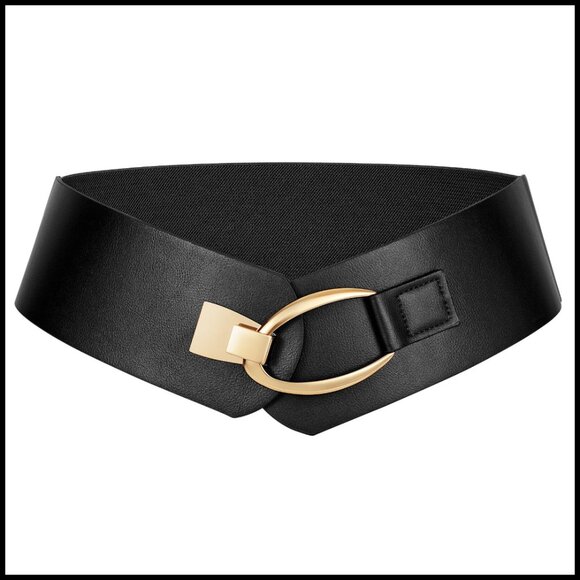 Gold Buckle Wide Elastic Belt Vintage Chic Stretch Waistbelt for Dresses main image 4